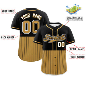 Custom Black Old Gold Personalized Half Stripe Design Authentic Baseball Jersey