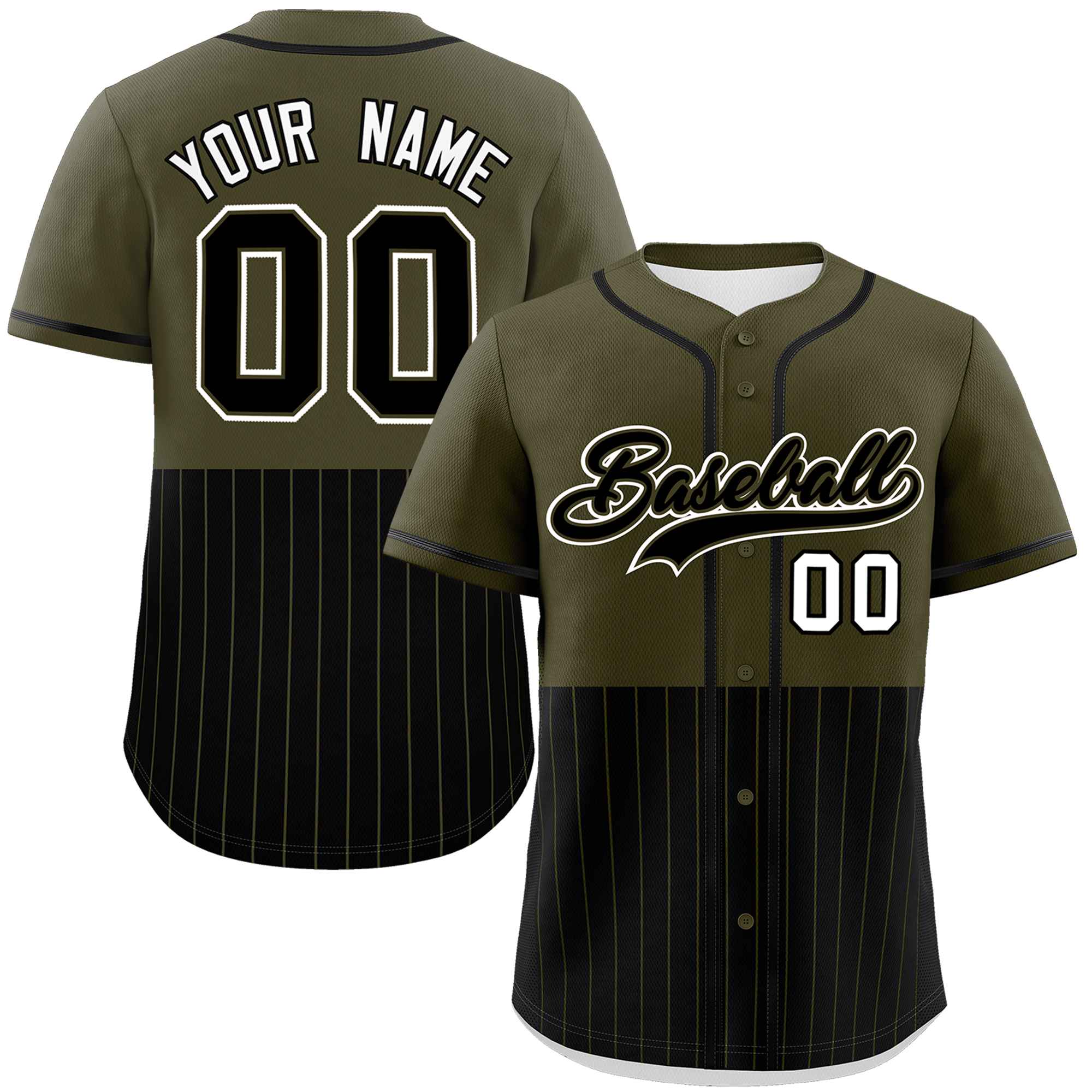 Custom Olive Black Personalized Half Stripe Design Authentic Baseball Jersey