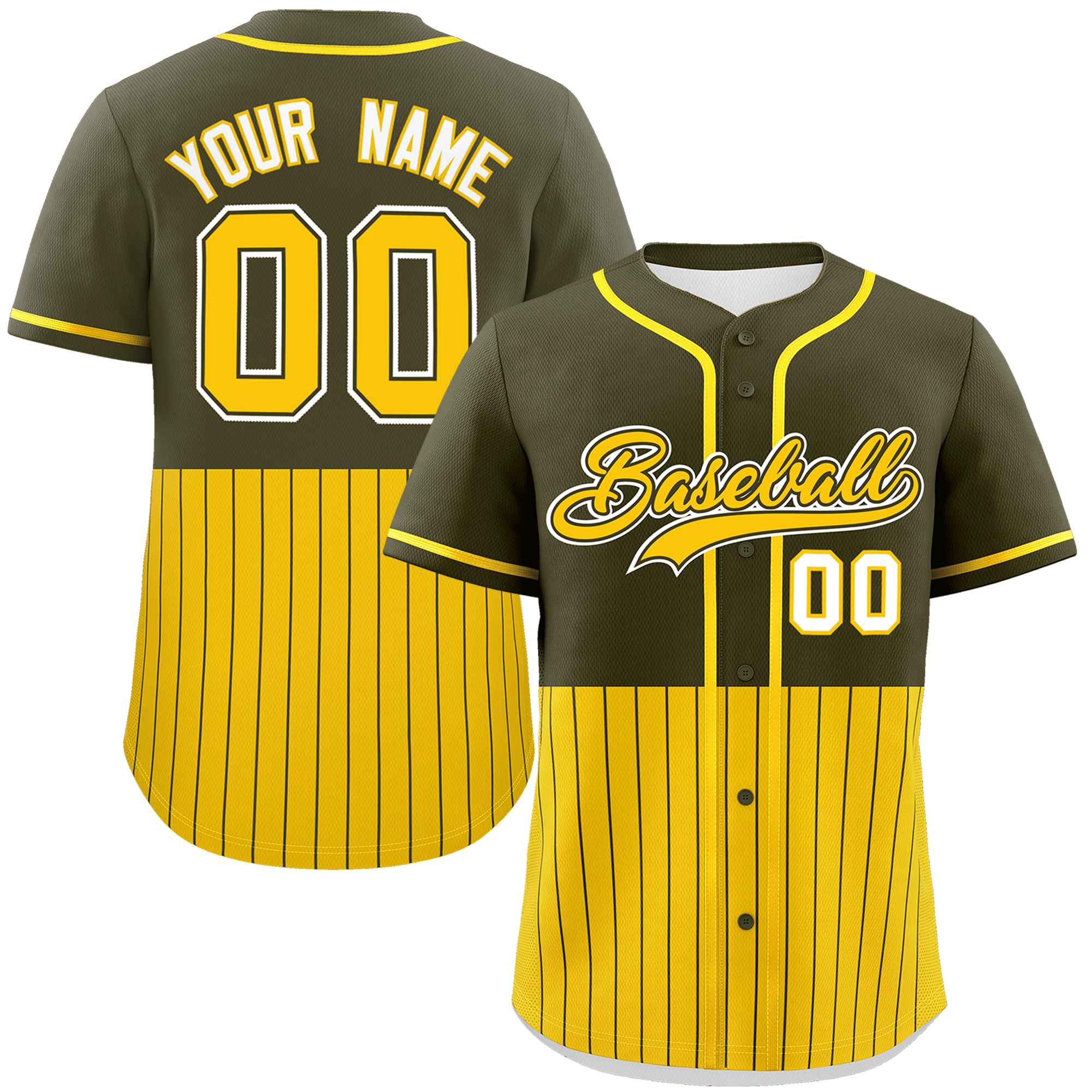 Custom Olive Gold Personalized Half Stripe Design Authentic Baseball Jersey