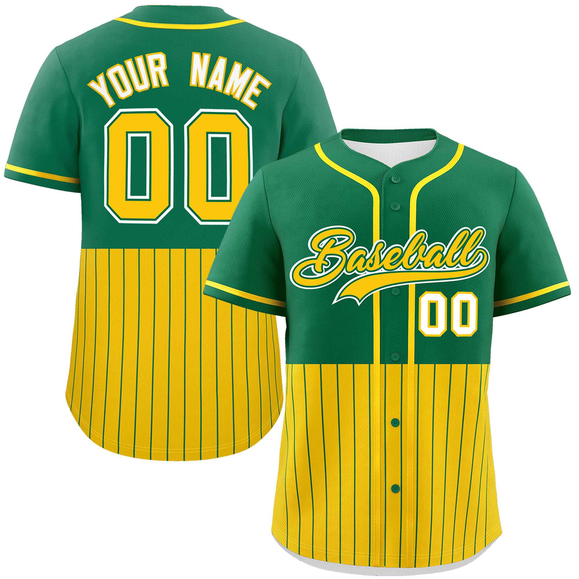 Custom Kelly Green Gold Personalized Half Stripe Design Authentic Baseball Jersey