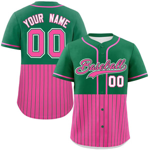 Custom Kelly Green Pink Personalized Half Stripe Design Authentic Baseball Jersey