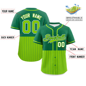 Custom Kelly Green Neon Green Personalized Half Stripe Design Authentic Baseball Jersey