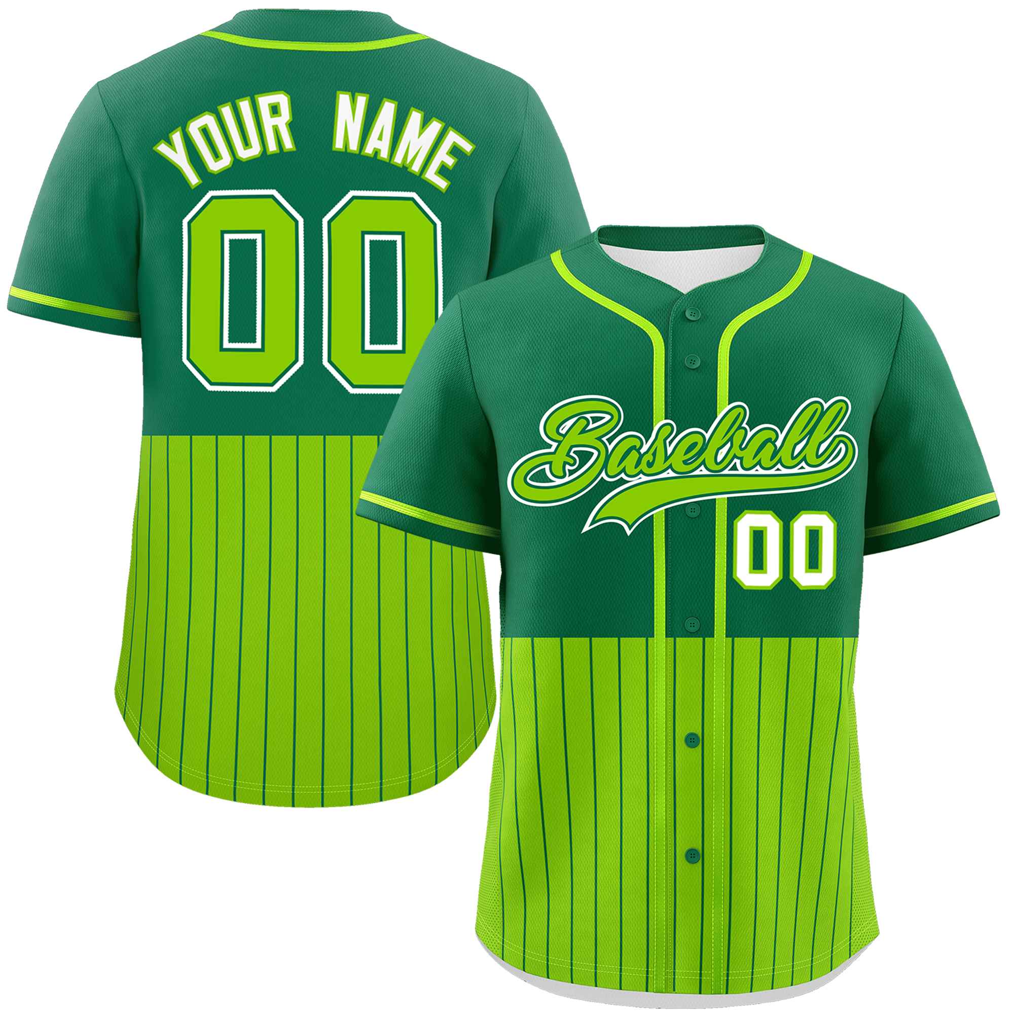 Custom Kelly Green Neon Green Personalized Half Stripe Design Authentic Baseball Jersey