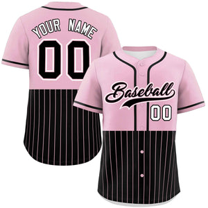 Custom Light Pink Black Personalized Half Stripe Design Authentic Baseball Jersey