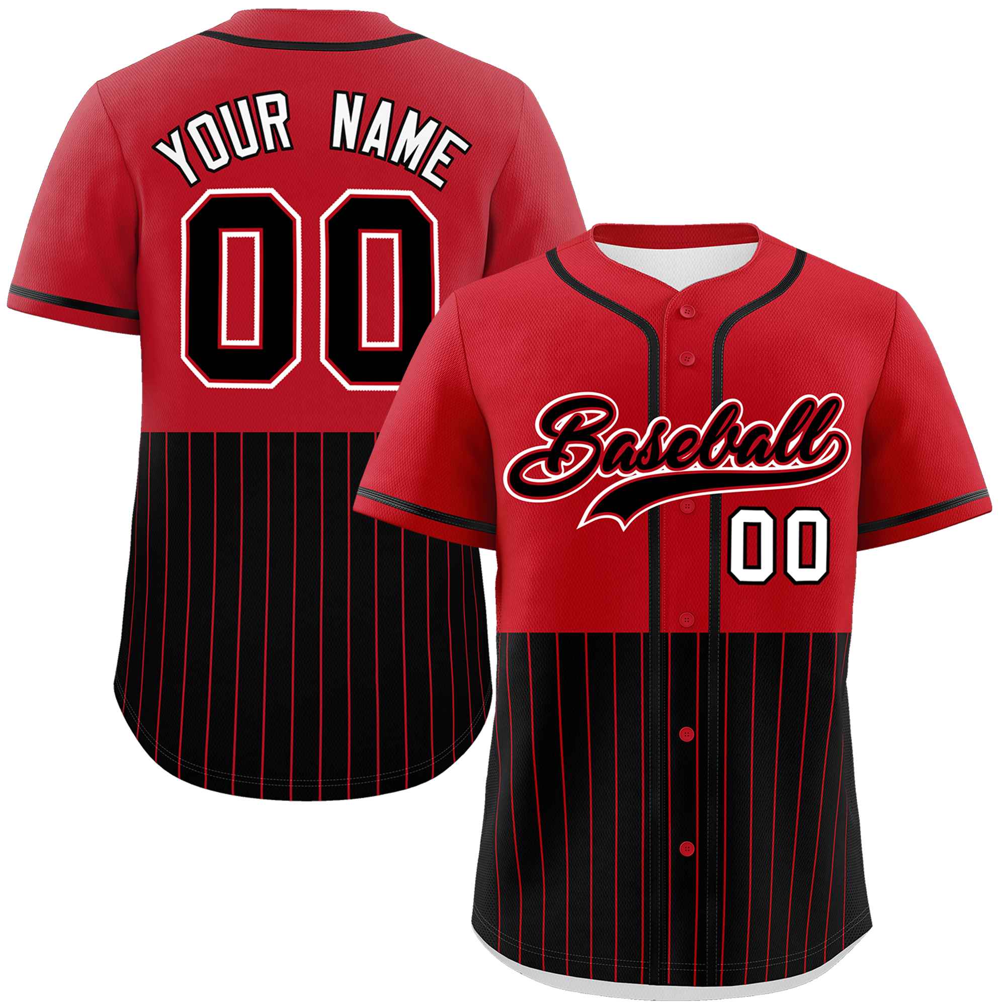 Custom Red Black Personalized Half Stripe Design Authentic Baseball Jersey