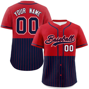 Custom Red Navy Personalized Half Stripe Design Authentic Baseball Jersey