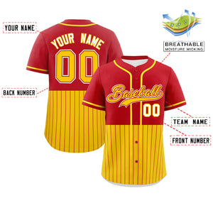 Custom Red Gold Personalized Half Stripe Design Authentic Baseball Jersey