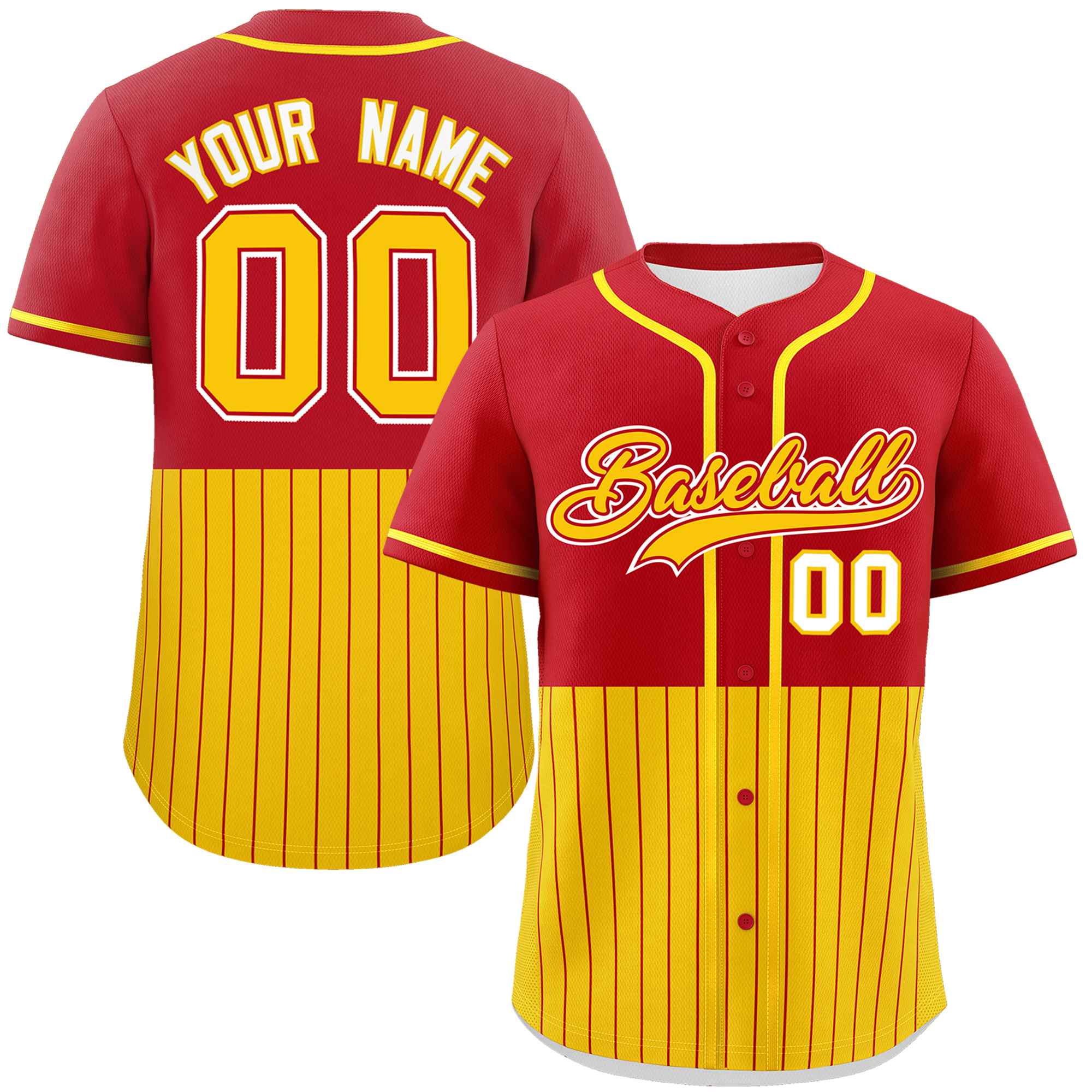 Custom Red Gold Personalized Half Stripe Design Authentic Baseball Jersey