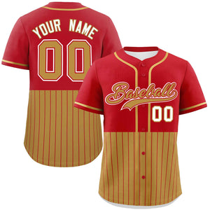 Custom Red Old Gold Personalized Half Stripe Design Authentic Baseball Jersey