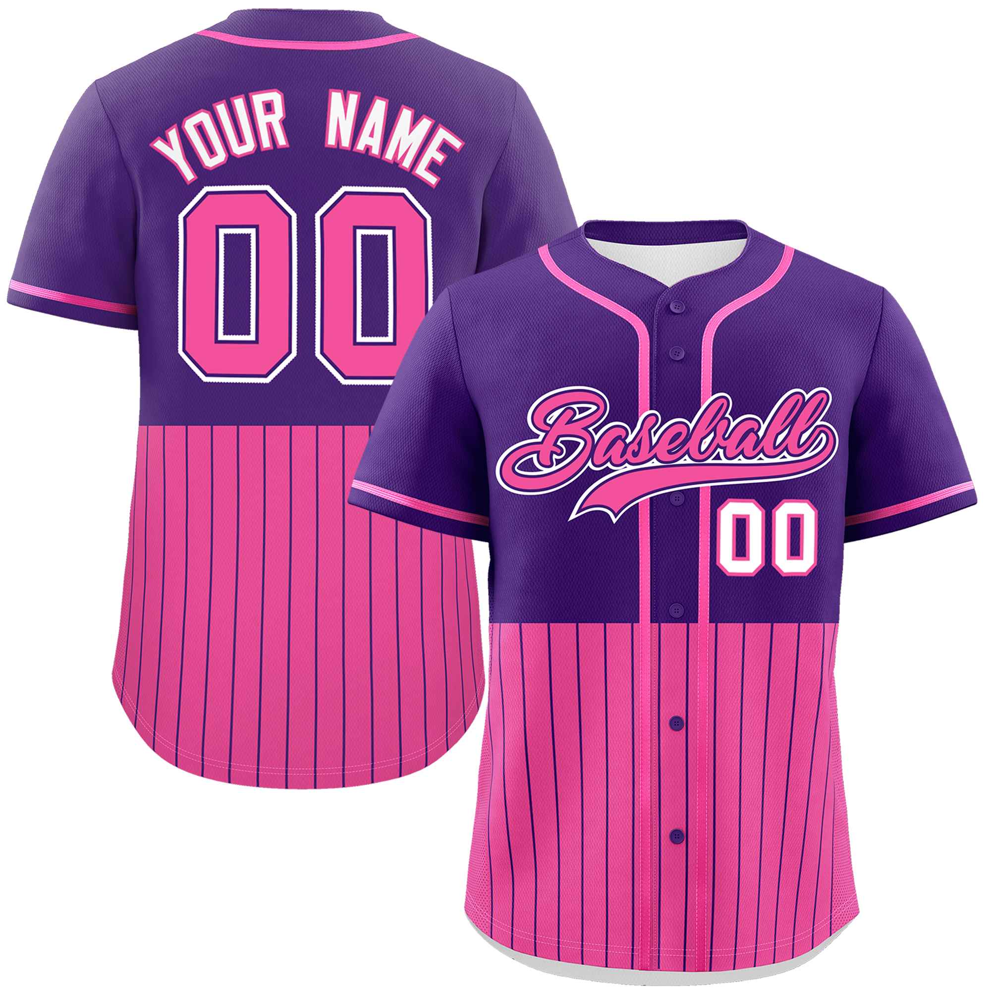 Custom Purple Pink Personalized Half Stripe Design Authentic Baseball Jersey