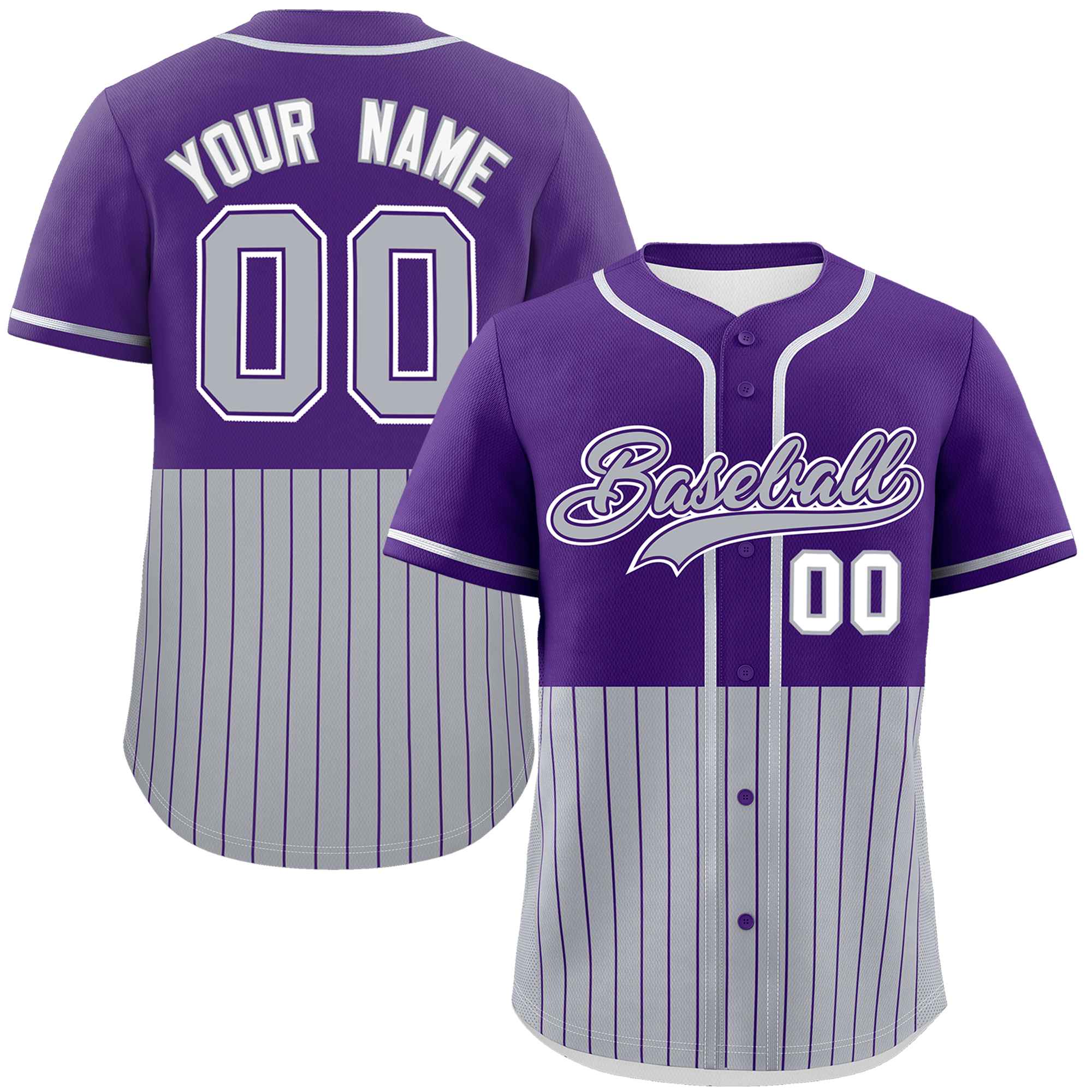 Custom Purple Gray Personalized Half Stripe Design Authentic Baseball Jersey