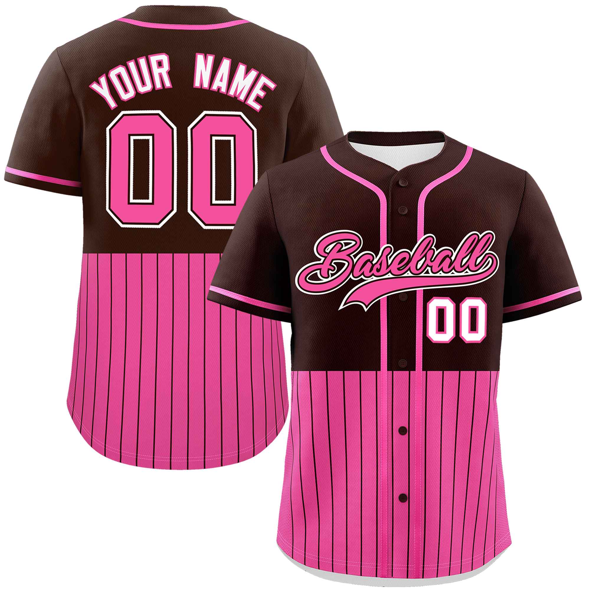 Custom Brown Pink Personalized Half Stripe Design Authentic Baseball Jersey