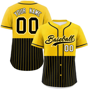 Custom Gold Black Personalized Half Stripe Design Authentic Baseball Jersey