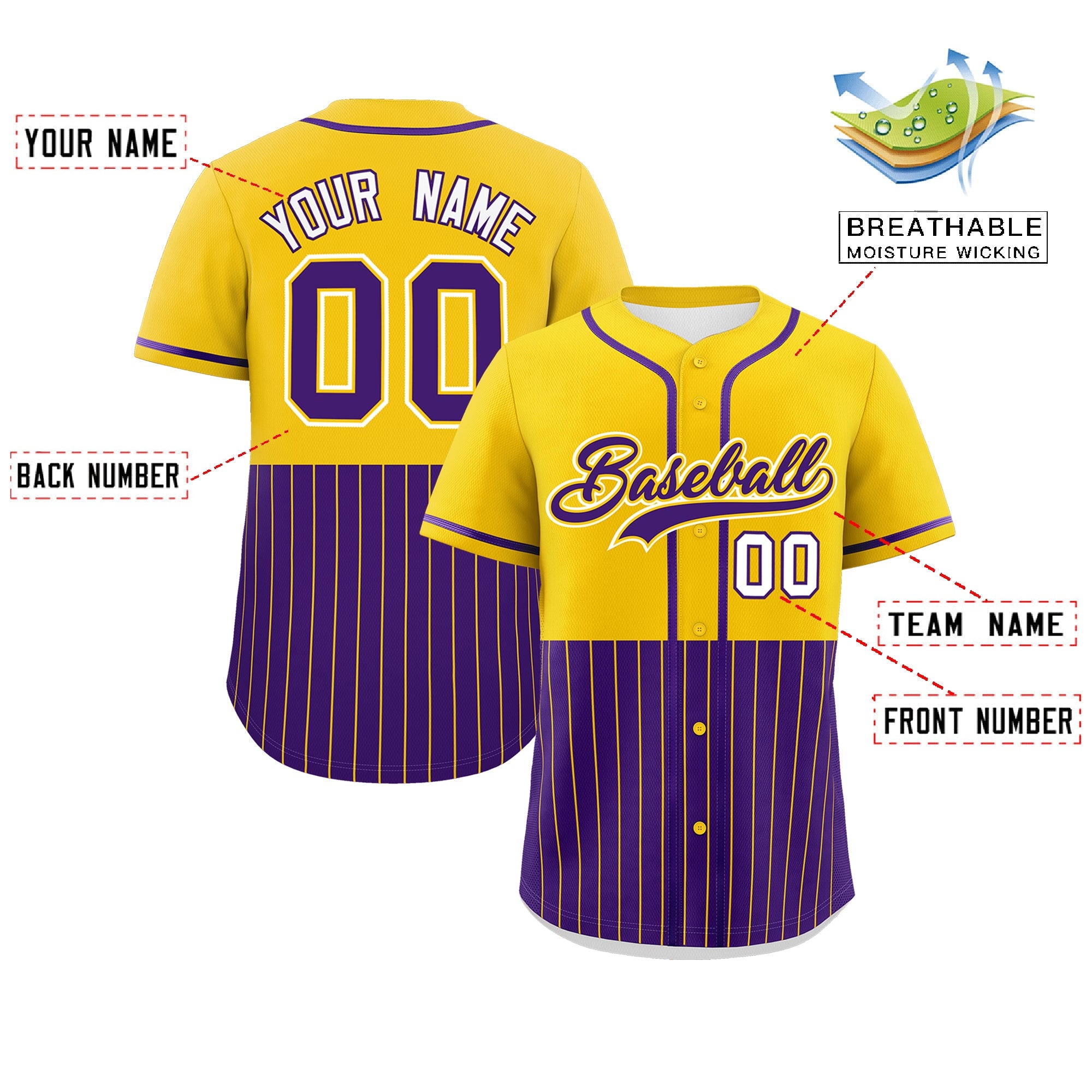 Custom Gold Purple Personalized Half Stripe Design Authentic Baseball Jersey