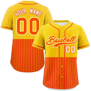 Custom Gold Orange Personalized Half Stripe Design Authentic Baseball Jersey