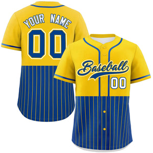 Custom Gold Royal Personalized Half Stripe Design Authentic Baseball Jersey