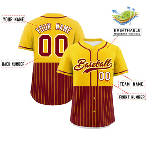 Custom Gold Crimson Personalized Half Stripe Design Authentic Baseball Jersey