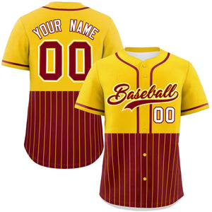 Custom Gold Crimson Personalized Half Stripe Design Authentic Baseball Jersey