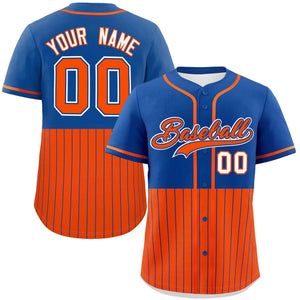 Custom Royal Orange Personalized Half Stripe Design Authentic Baseball Jersey