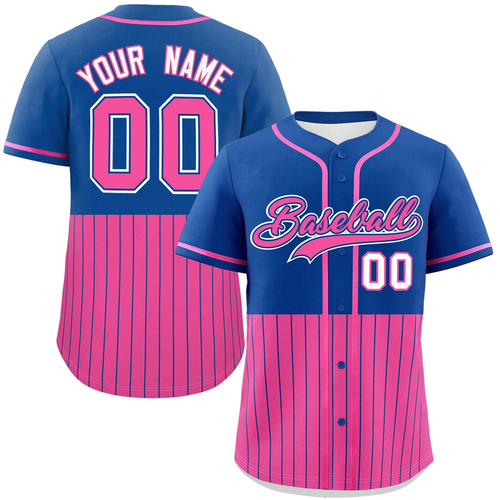 Custom Royal Pink Personalized Half Stripe Design Authentic Baseball Jersey