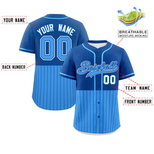 Custom Royal Powder Blue Personalized Half Stripe Design Authentic Baseball Jersey