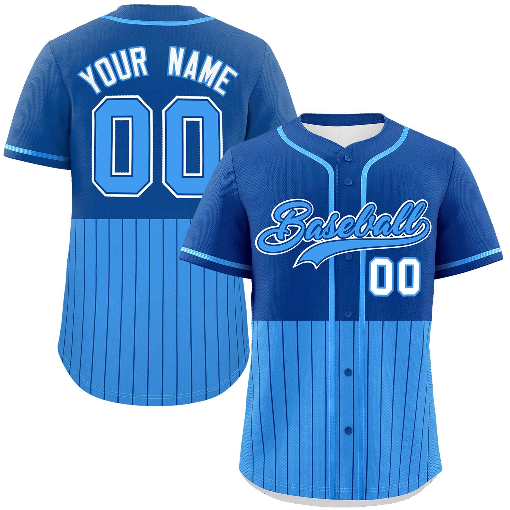 Custom Royal Powder Blue Personalized Half Stripe Design Authentic Baseball Jersey