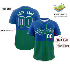 Custom Royal Kelly Green Personalized Half Stripe Design Authentic Baseball Jersey