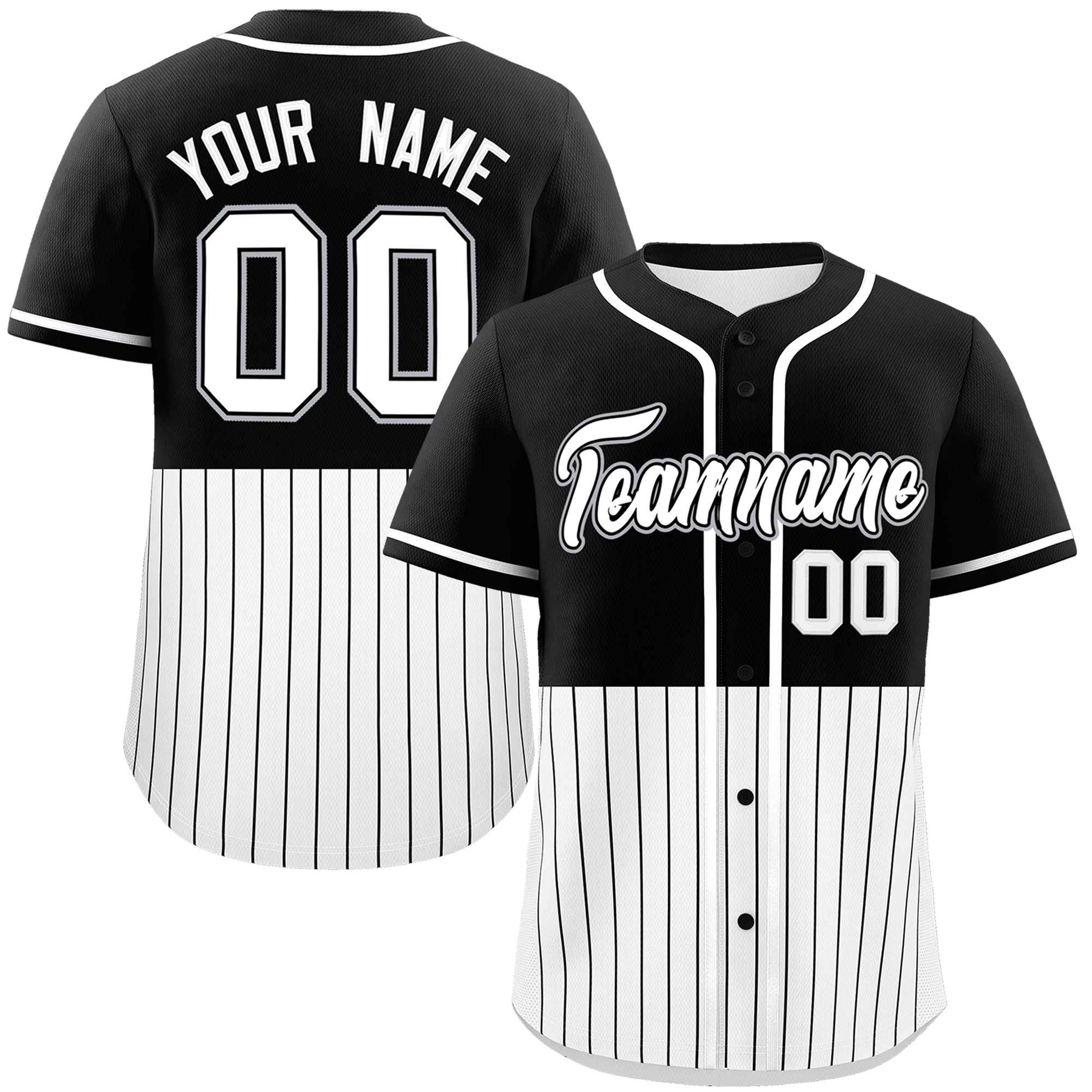 Custom Black White Personalized Half Stripe Design Authentic Baseball Jersey