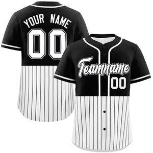 Custom Black White Personalized Half Stripe Design Authentic Baseball Jersey