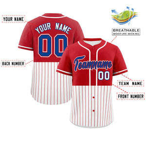 Custom Red White Personalized Half Stripe Design Authentic Baseball Jersey