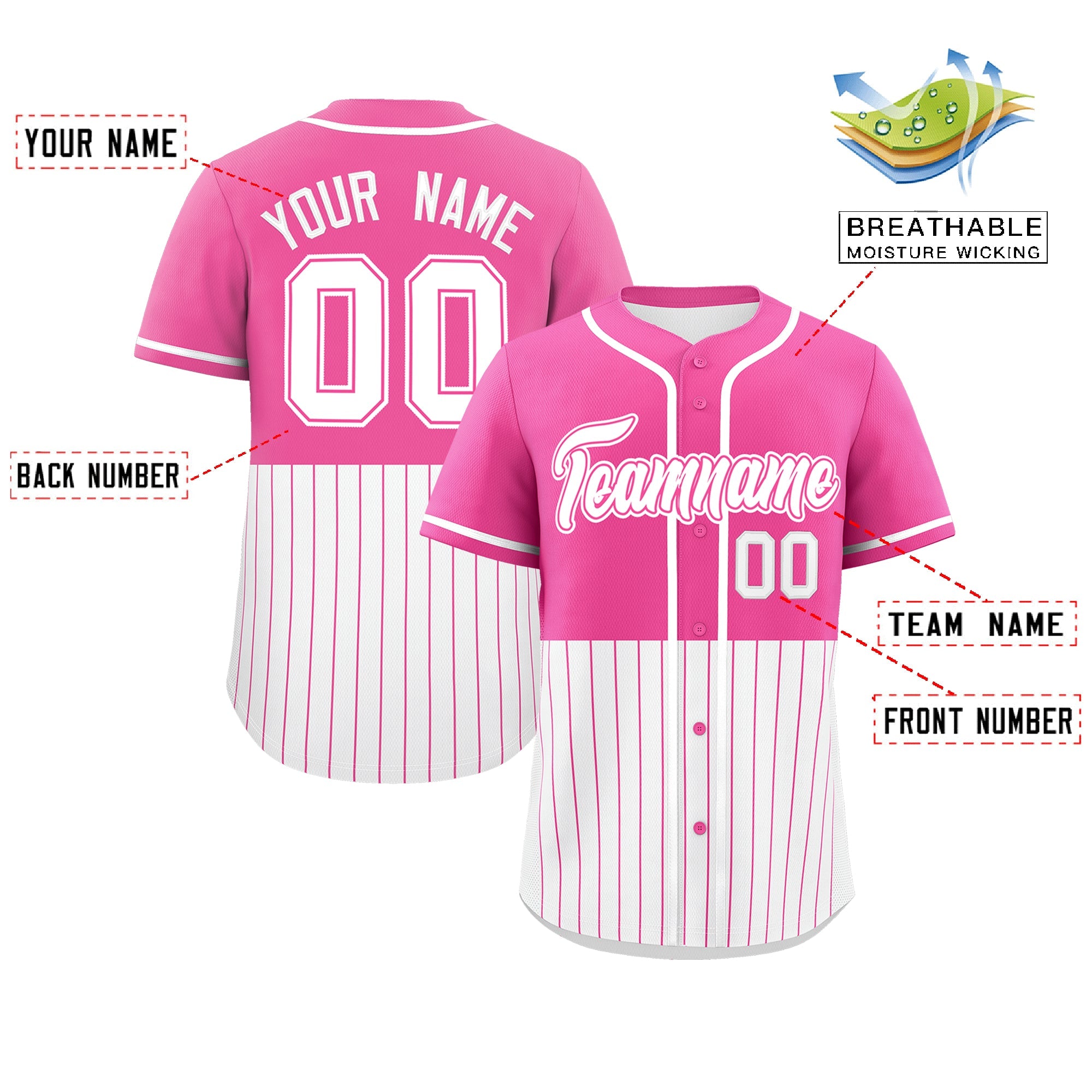 Custom Pink White Personalized Half Stripe Design Authentic Baseball Jersey