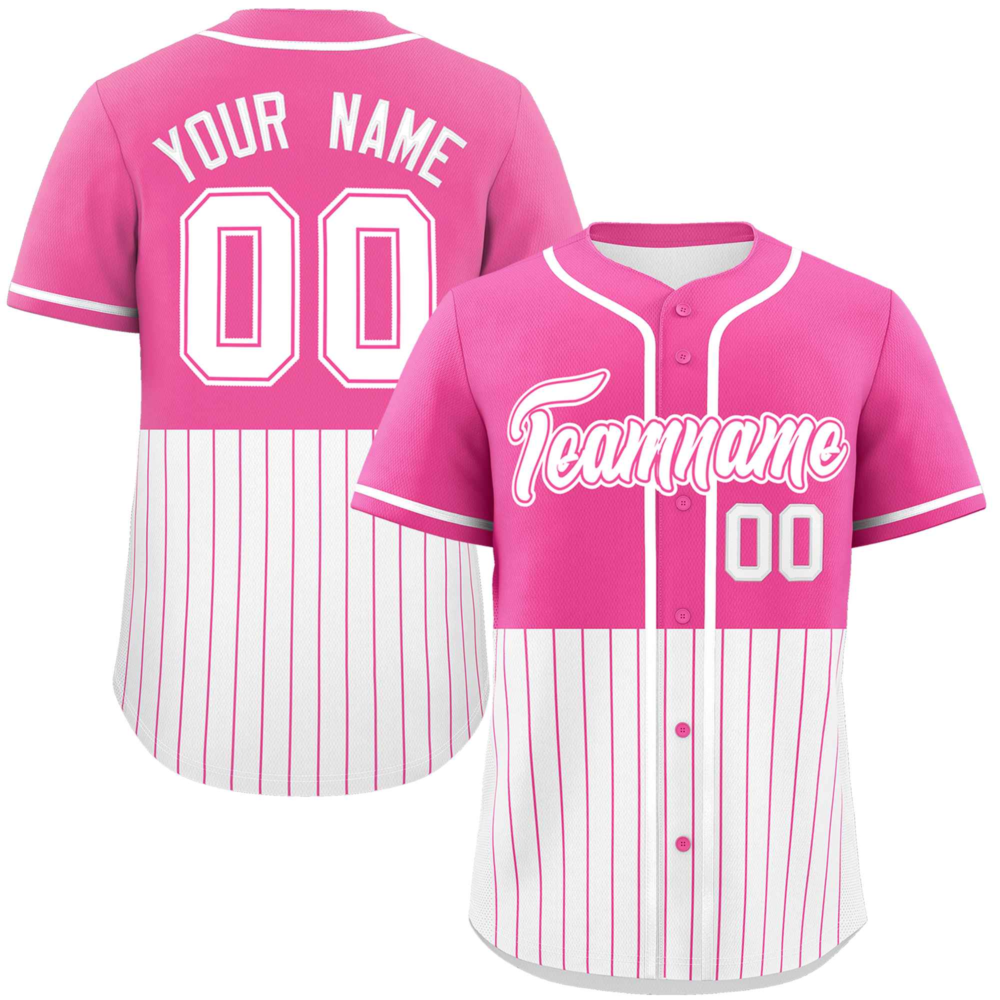 Custom Pink White Personalized Half Stripe Design Authentic Baseball Jersey