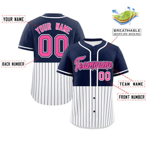 Custom Navy White Personalized Half Stripe Design Authentic Baseball Jersey