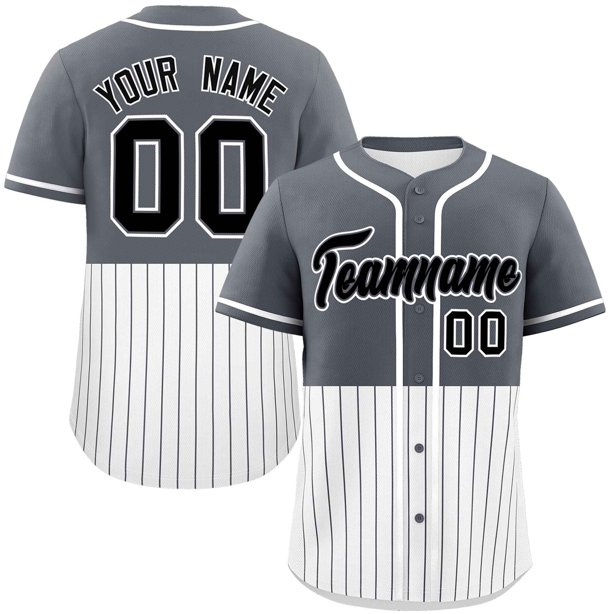 Custom Dark Gray White Personalized Half Stripe Design Authentic Baseball Jersey