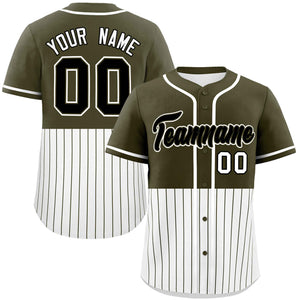 Custom Olive White Personalized Half Stripe Design Authentic Baseball Jersey