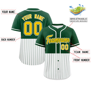 Custom Green White Personalized Half Stripe Design Authentic Baseball Jersey