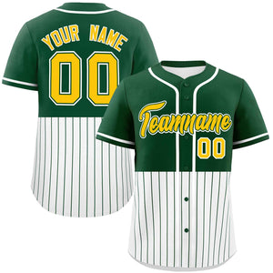 Custom Green White Personalized Half Stripe Design Authentic Baseball Jersey