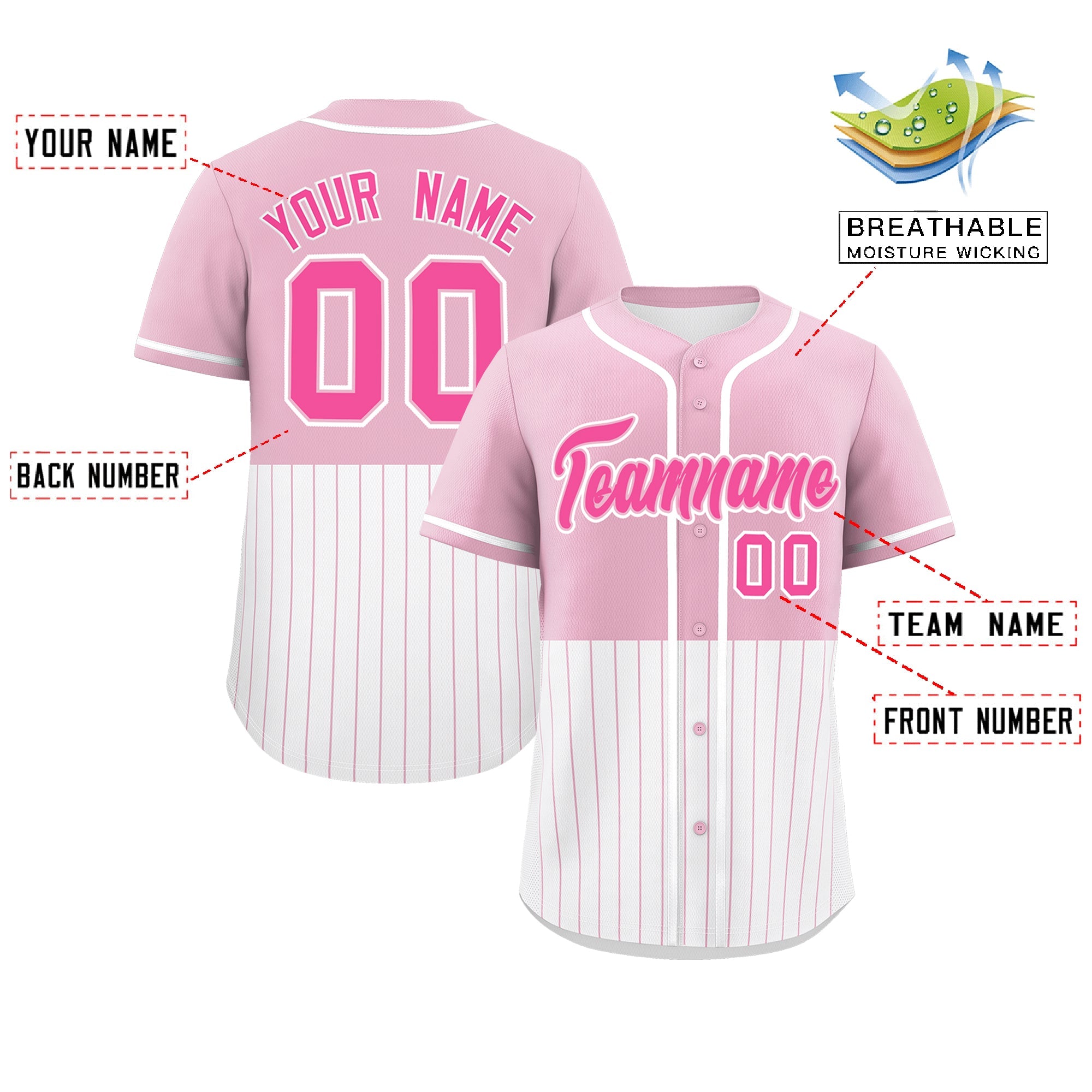 Custom Light Pink White Personalized Half Stripe Design Authentic Baseball Jersey