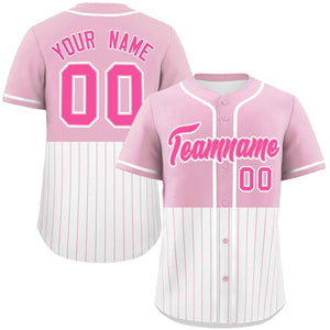 Custom Light Pink White Personalized Half Stripe Design Authentic Baseball Jersey