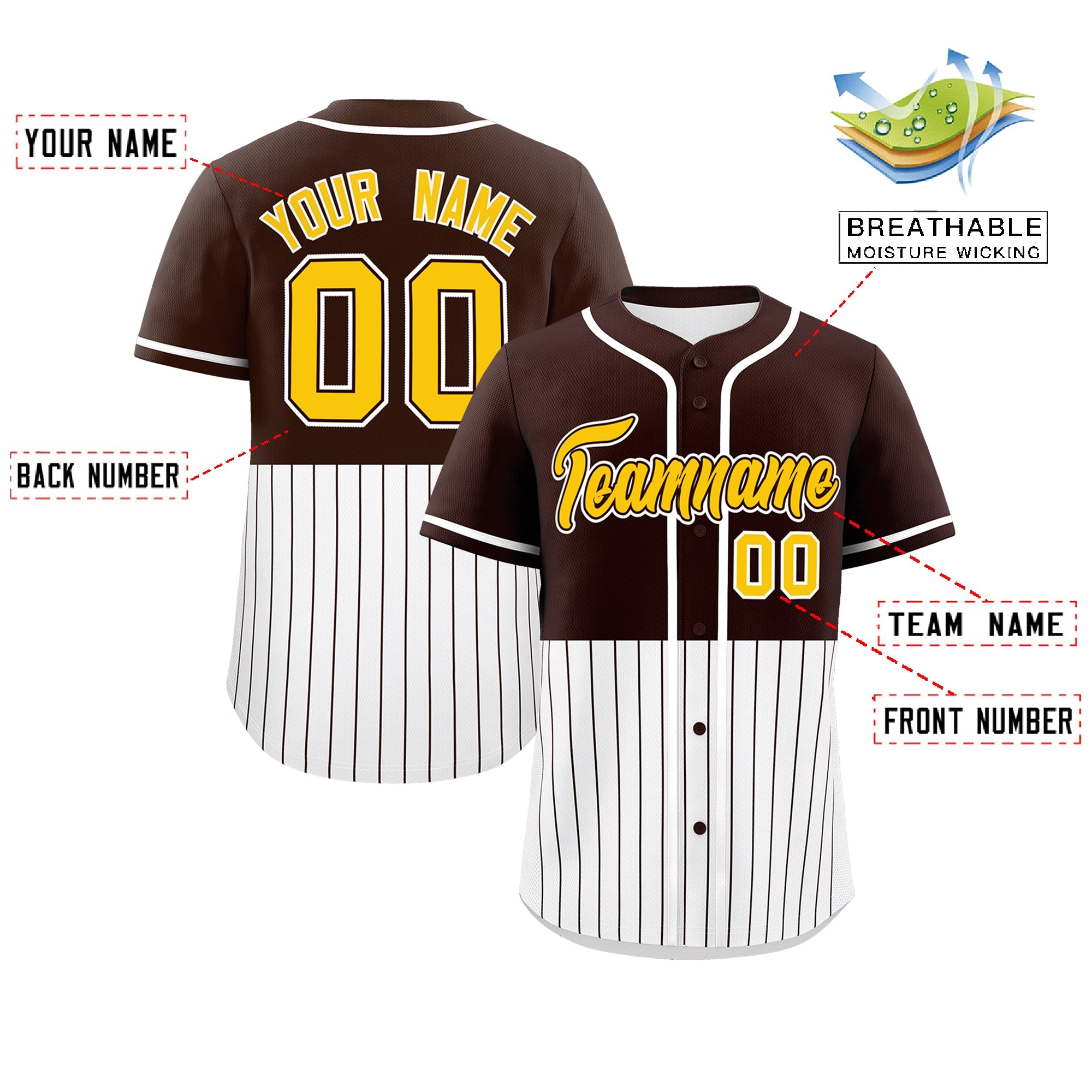 Custom Brown White Personalized Half Stripe Design Authentic Baseball Jersey