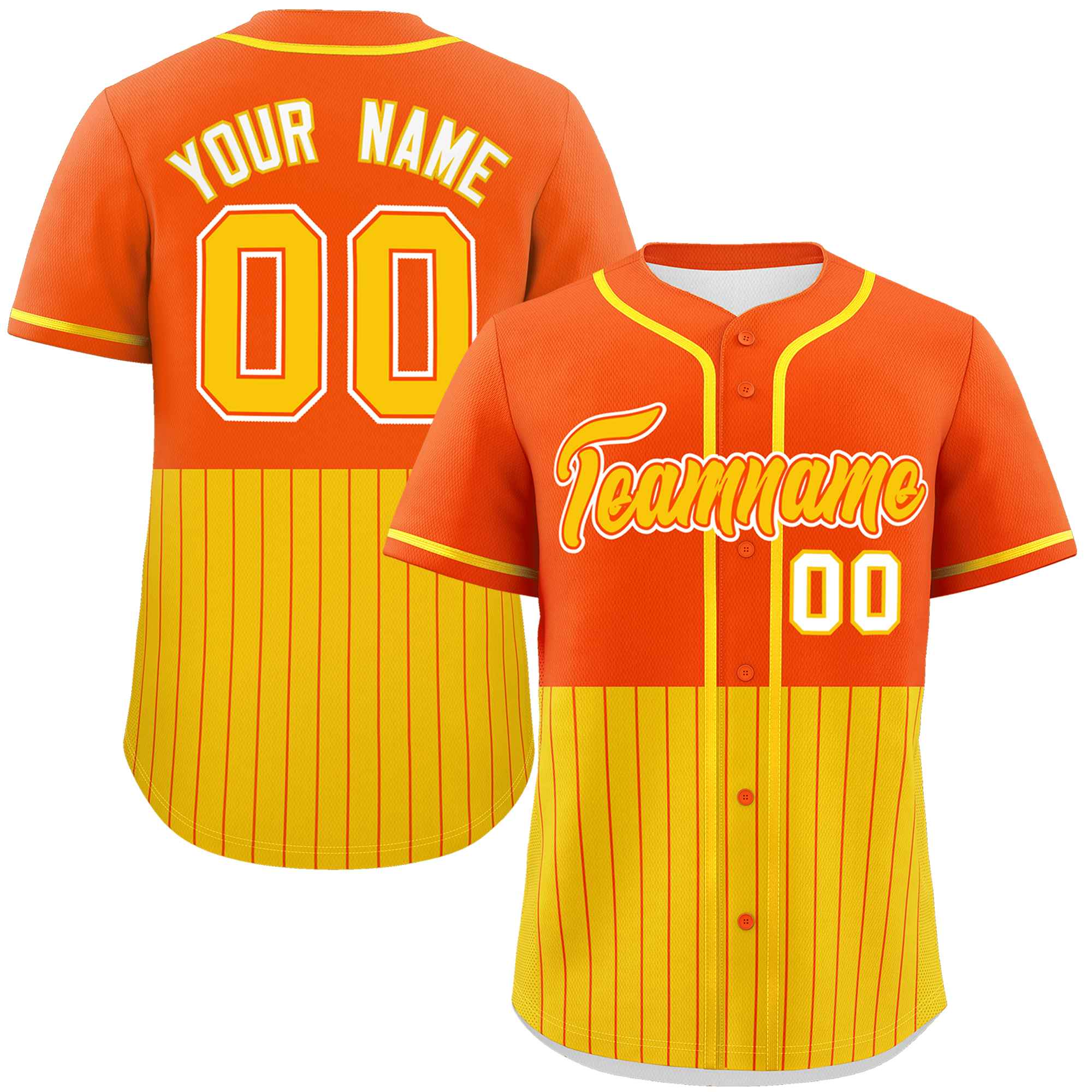 Custom Orange Gold Personalized Half Stripe Design Authentic Baseball Jersey