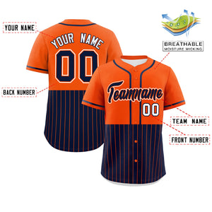 Custom Orange Navy Personalized Half Stripe Design Authentic Baseball Jersey