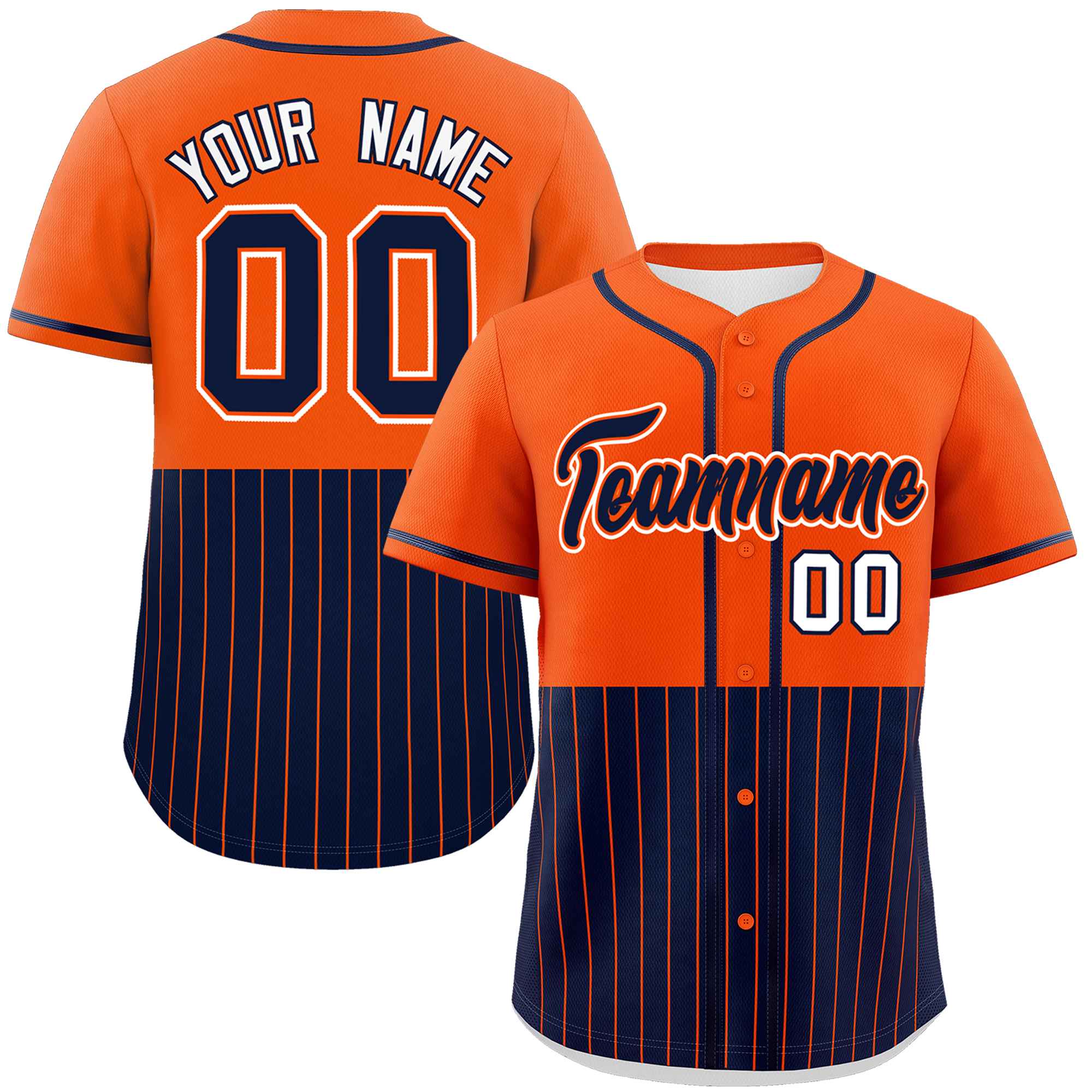 Custom Orange Navy Personalized Half Stripe Design Authentic Baseball Jersey