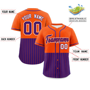 Custom Orange Purple Personalized Half Stripe Design Authentic Baseball Jersey