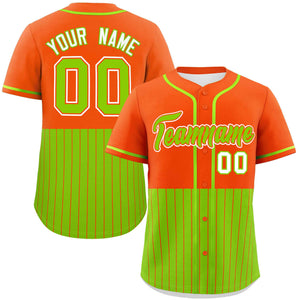 Custom Orange Neon Green Personalized Half Stripe Design Authentic Baseball Jersey