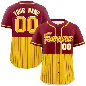 Custom Crimson Gold Personalized Half Stripe Design Authentic Baseball Jersey