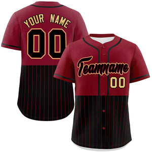 Custom Crimson Black Personalized Half Stripe Design Authentic Baseball Jersey