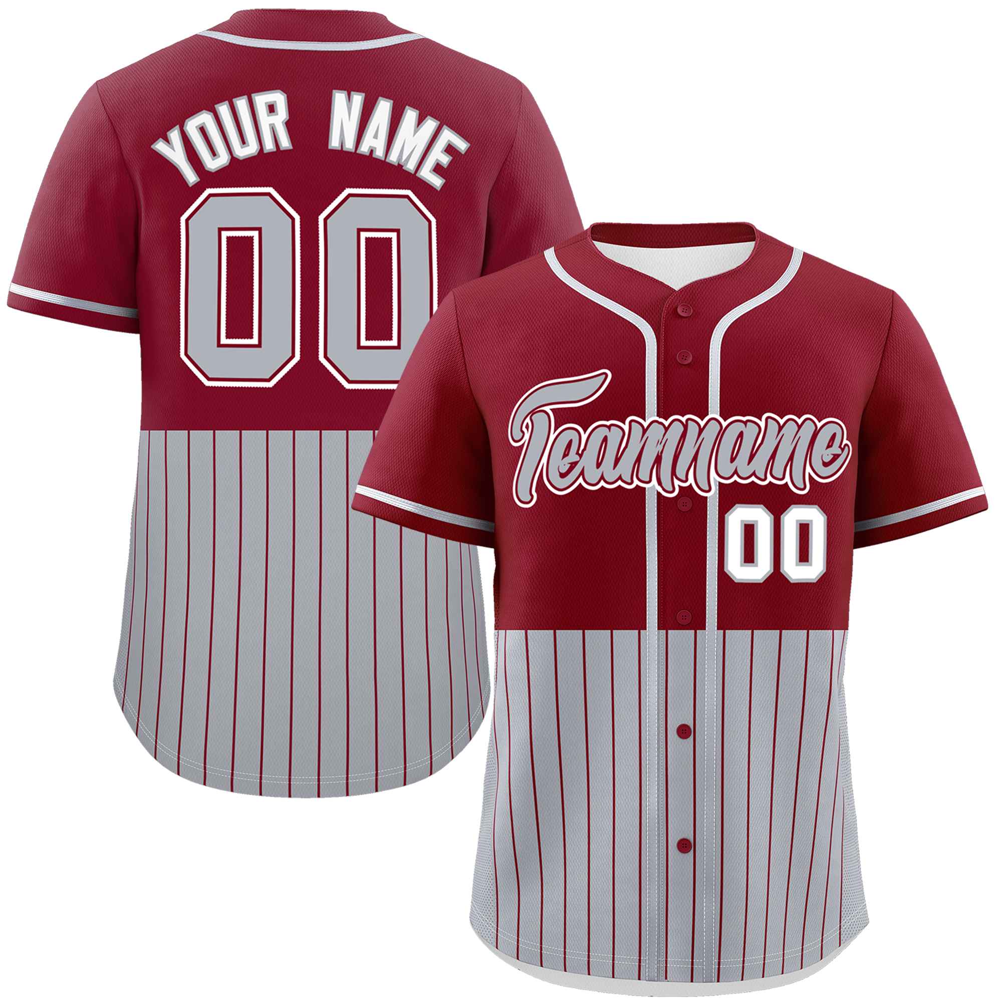 Custom Crimson Gray Personalized Half Stripe Design Authentic Baseball Jersey