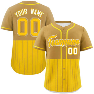 Custom Old Gold Gold Personalized Half Stripe Design Authentic Baseball Jersey