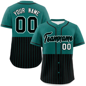 Custom Aqua Black Personalized Half Stripe Design Authentic Baseball Jersey